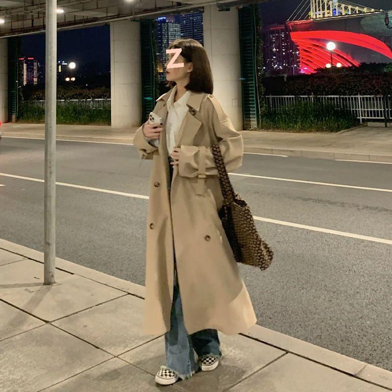 

Трендовое женское пальто-тренч миди в стиле Хепберн на этот год: Весна/Осень, Повседневная мода британской светской львицы XXS (below 95 lbs recommended) хаки