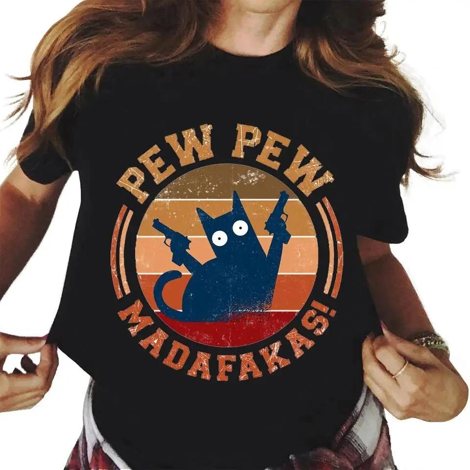Pew Madafakas Graphic Print Cute Black Cats T Shirt Men Women Fashion Casual Crew Neck Short Sleeve Plus Size Unisex T Shirt