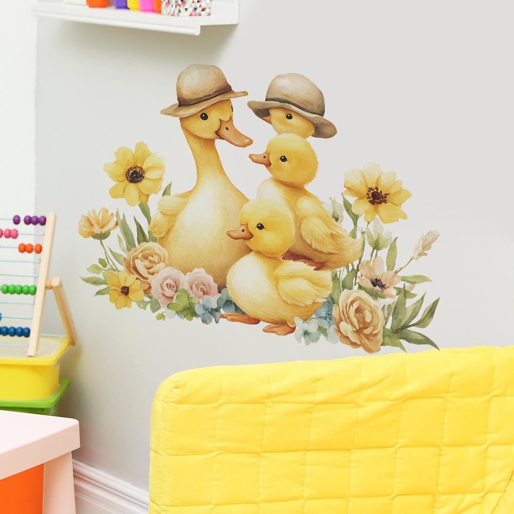 Cartoon Little Yellow Duck Flower Leaf Bedroom Living Room Home Background Beautification and Decoration Wall Stickers