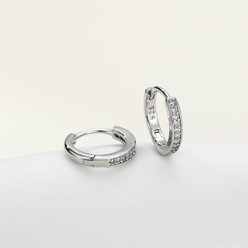14K Gold Single Row Diamond Earrings for Women with Circle Ear Clips and Buckles - Light Luxury, High-End Design