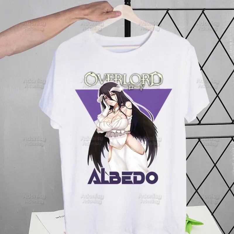 Overlord Anime Albedo T Shirts For Guys O-Neck Short Sleeve Ainz Ooal Gown Momonga T-shirt Regular Men Hip-Hop Tee Shirt