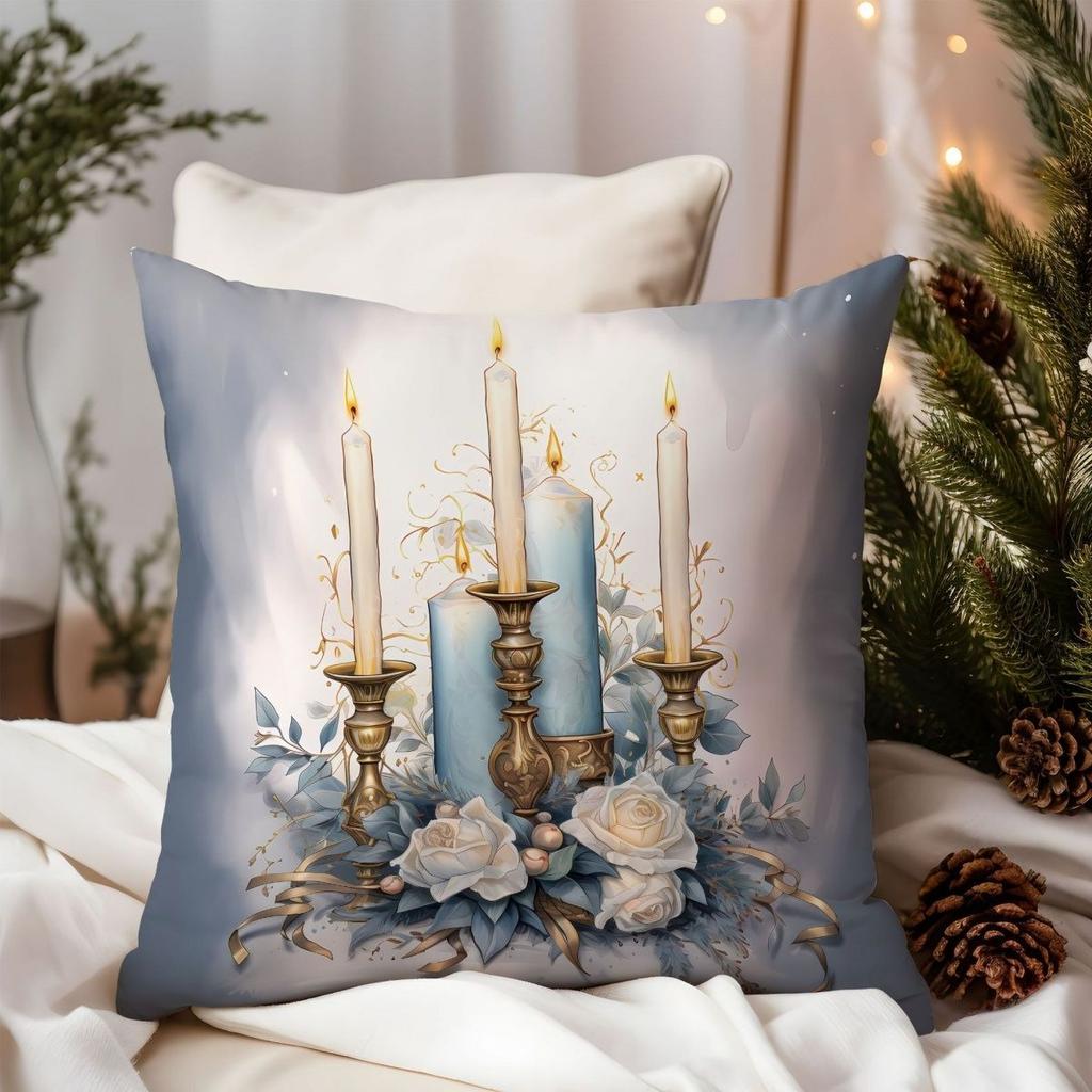 Eleganter, weihnachtlicher Kissenbezug mit Hirschmotiv und goldenen Akzenten