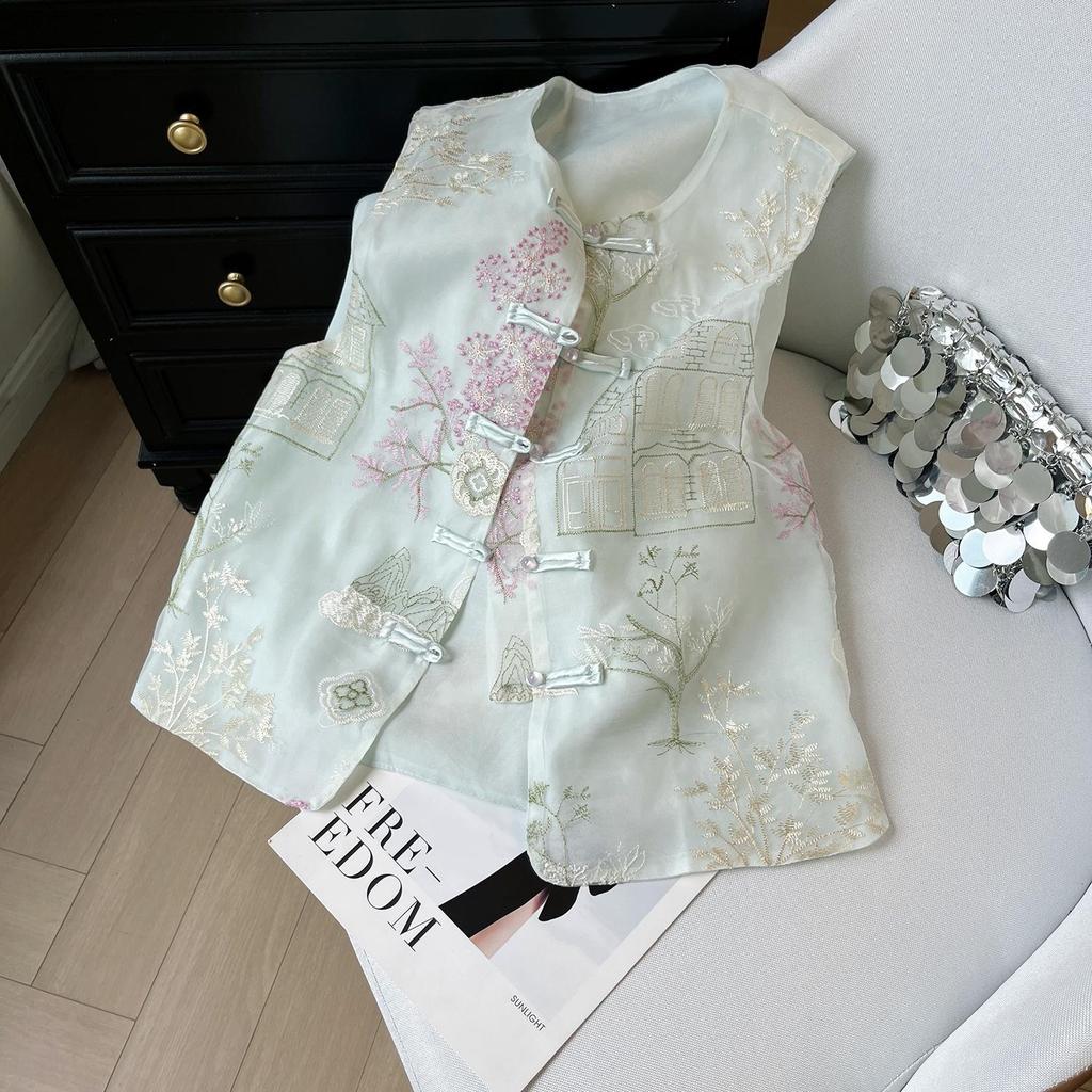 6590 Summer Beautiful Green Jacquard Vest Vest Sleeveless Top Tide