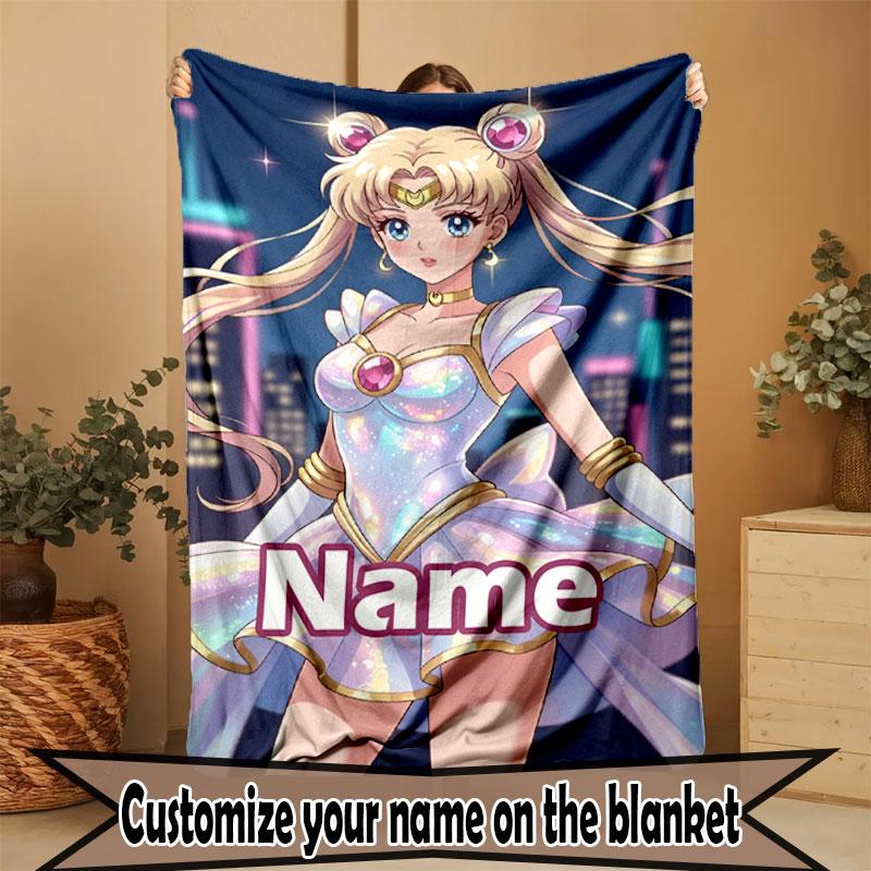 Custom Name Personalized Sailor Moon Print Blanket, Home Decor, Bedroom, Sofa, Camping, Couch, Gifts for Birthday Christmas