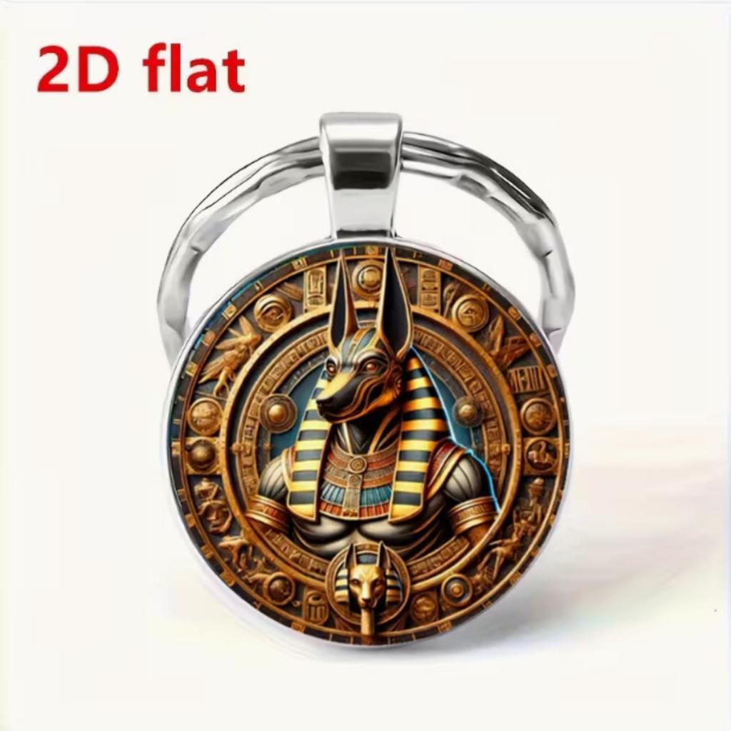 Egyptian Anobies Round Glass Alloy Keychain Pendant