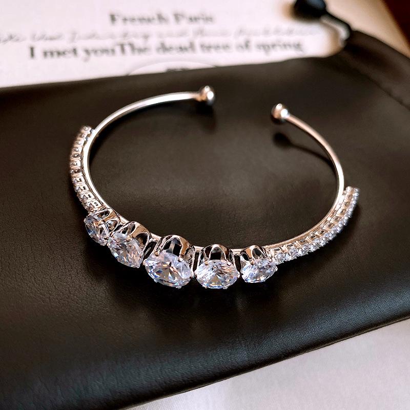 Europejsko-Amerykańska Otwarta Bransoletka Okrągła z Cyrkoniami – Lekko Luksusowa Bransoletka High-End dla Kobiet