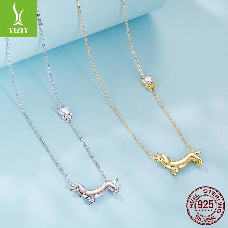 Popular S925 Silver Dachshund Dog Necklace, Simple Design Animal Puppy Collarbone Chain Jewelry