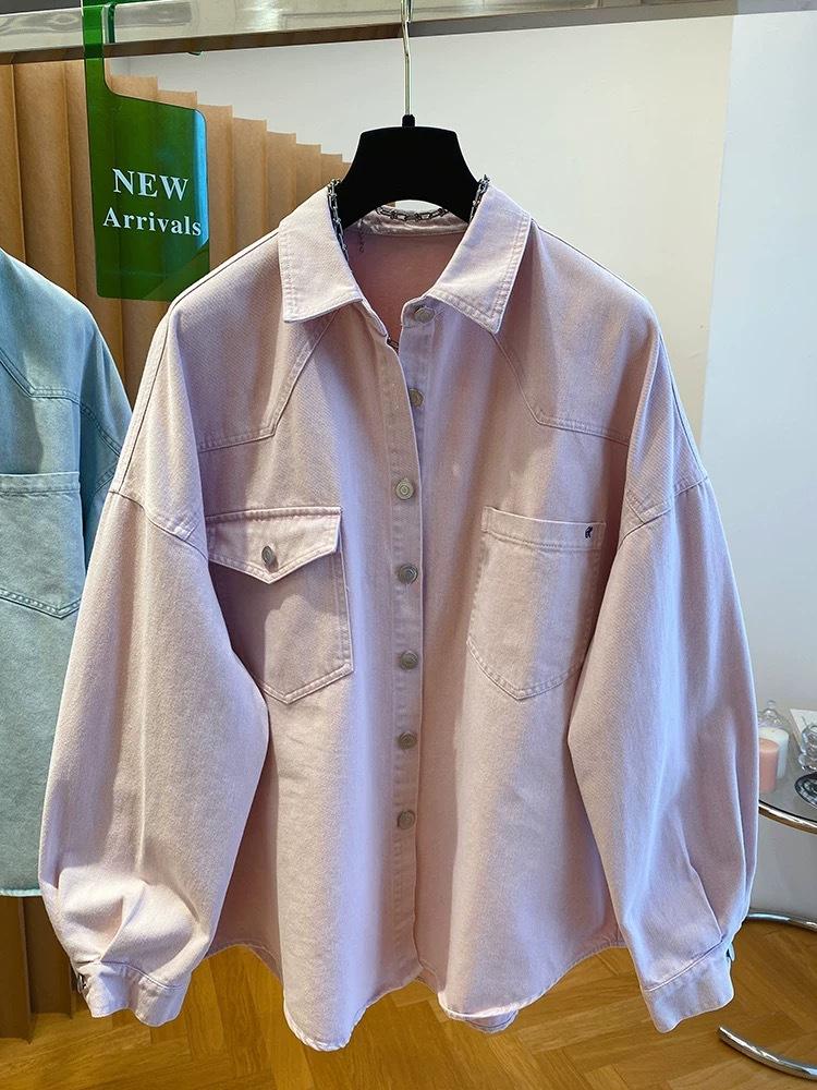 Feeling retro washing water light blue denim shirt women's 1116 new loose thin shirt jacket top spring and autumn