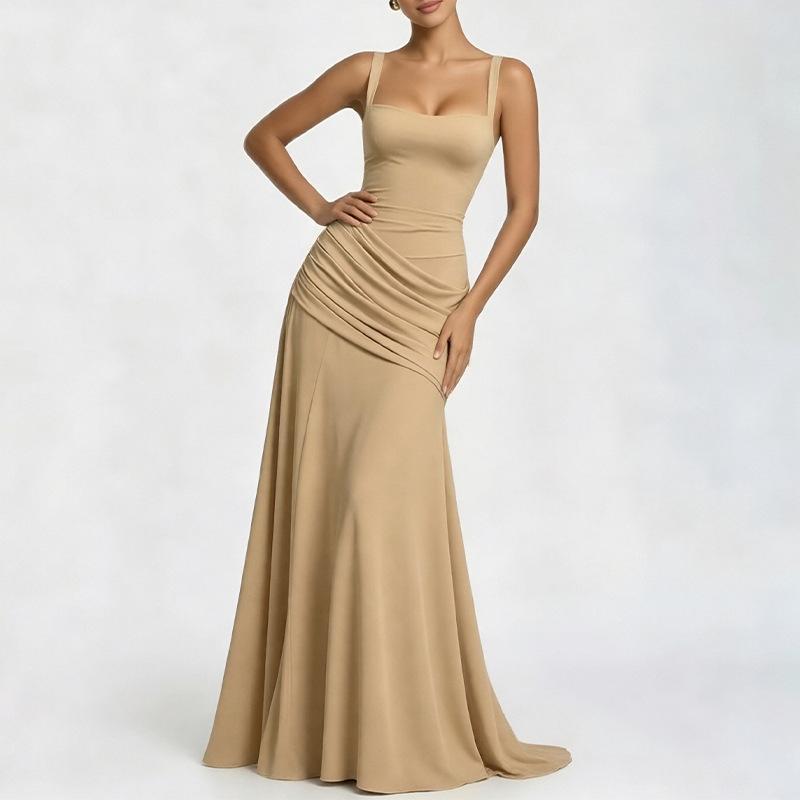 Rock Damen Sommerkleid, Europäische und Amerikanische Damenbekleidung, Strandurlaub Stil Einfarbig Taille Hosenträgerkleid