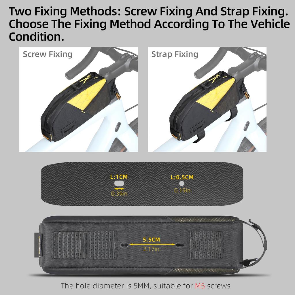 Rhinowalk Bike Top Tube Bike Frame Waterproof Bicycle Professional Cycling Accessory for Mountain and Road Bikes Bag, Bag, 1.2L Bag, (Size Small)