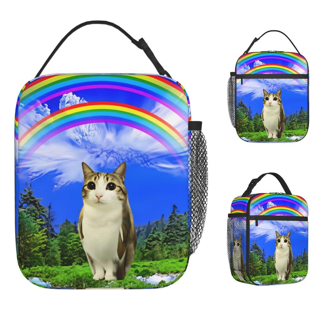 Rainbow Meow Owl Lunch Bag Portable Zipper Lunch Box Women School Designer Cooler Bag Funny Oxford Tote Food Bags
