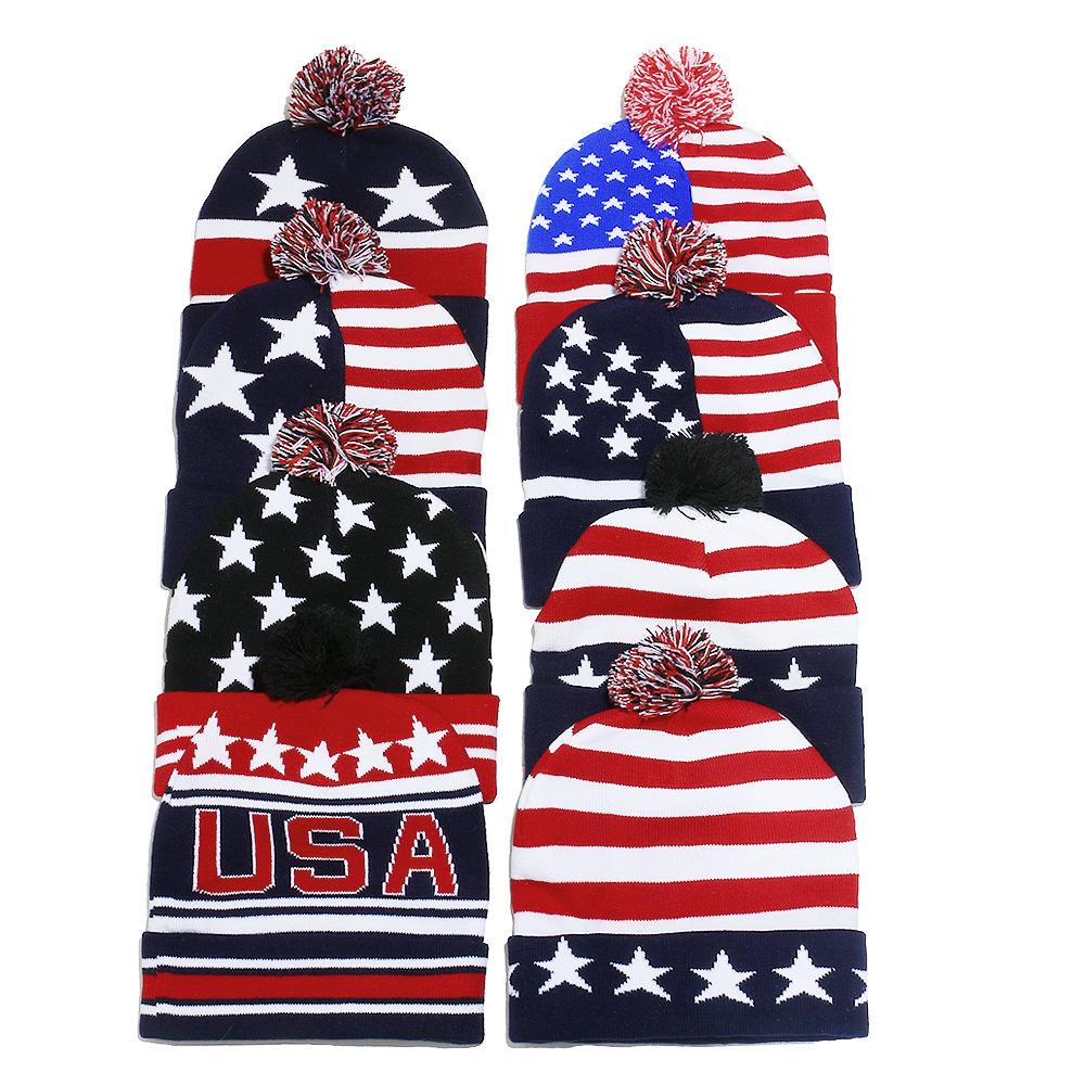 Autumn and Winter Independence Day Wool Hat Flag Stars USA Jacquard Knitted Hat Men and Women