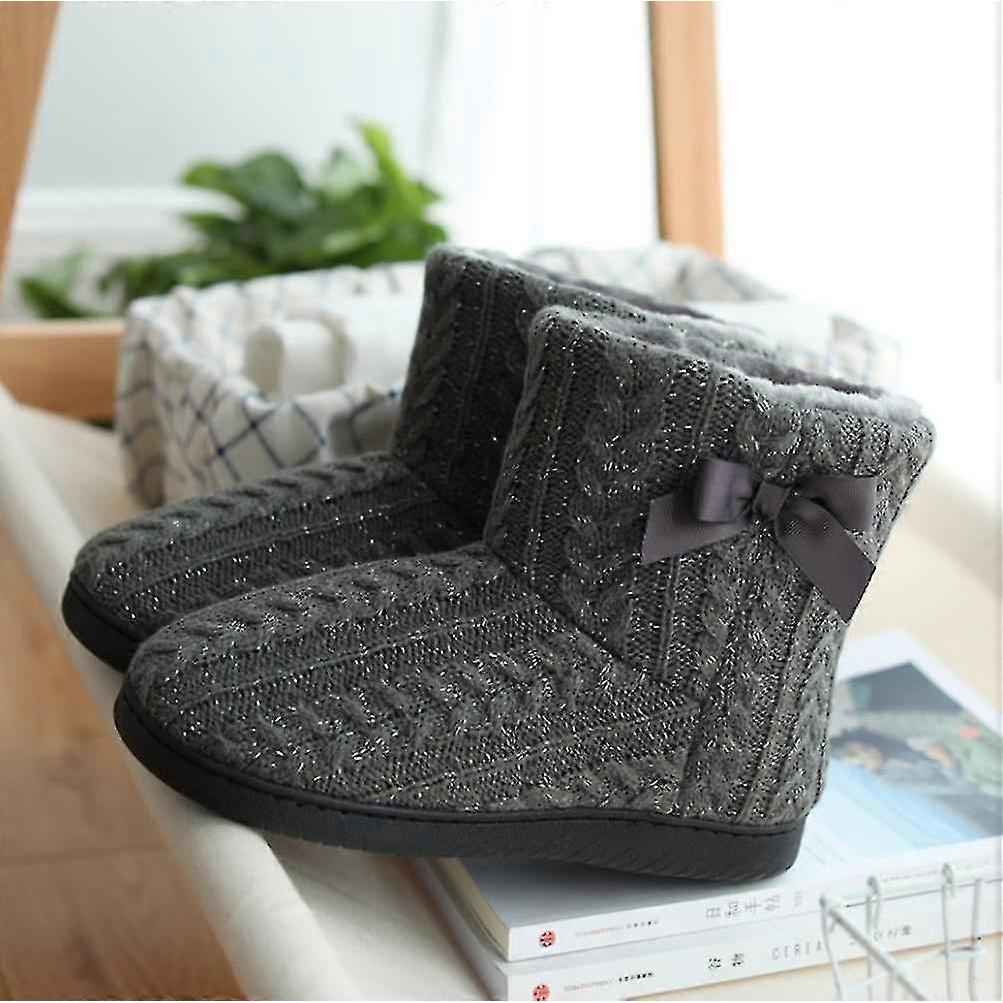Women Knit Bootie Slipper Winter Warm Slippers Plush Lined Anti-slip 25-26