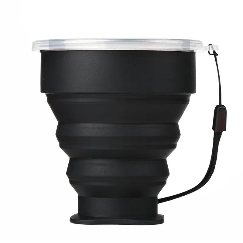 

Folding Cups 200ml BPA FREE Food Grade Water Cup Travel Silicone Retractable Coloured Portable Outdoor Coffee Handcup Kitchen чорний