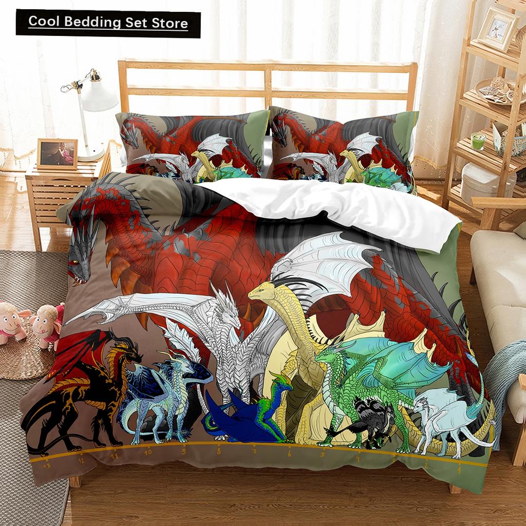 Funda Nórdica de Dibujos Animados Rey Dragón Reina Niños Niños Juego de Cama Animal Encantadora Criatura Mágica Funda de Edredón Poliéster Funda de Edredón