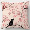 Japanese Cherry Blossom Black Cat Pillow Cover Watercolor Floral Print Oriental Sakura Cushion Case For Sofa Bed Couch Cute