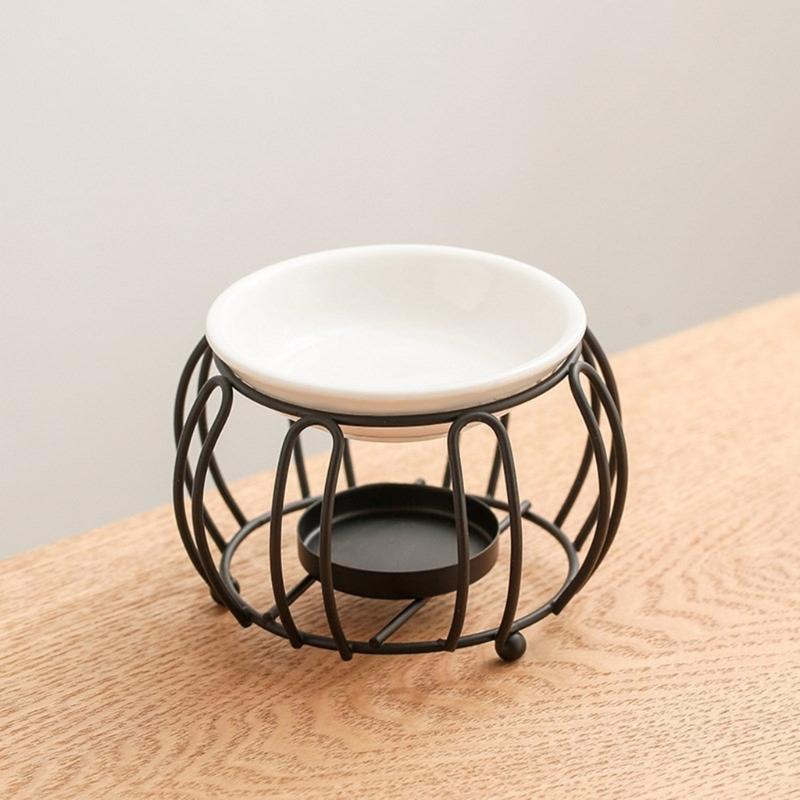 Decorative Essential Oil Burners with Hollowout Design and Ceramics Bowl Tealight Candle Holder Aromatherapies Diffuser
