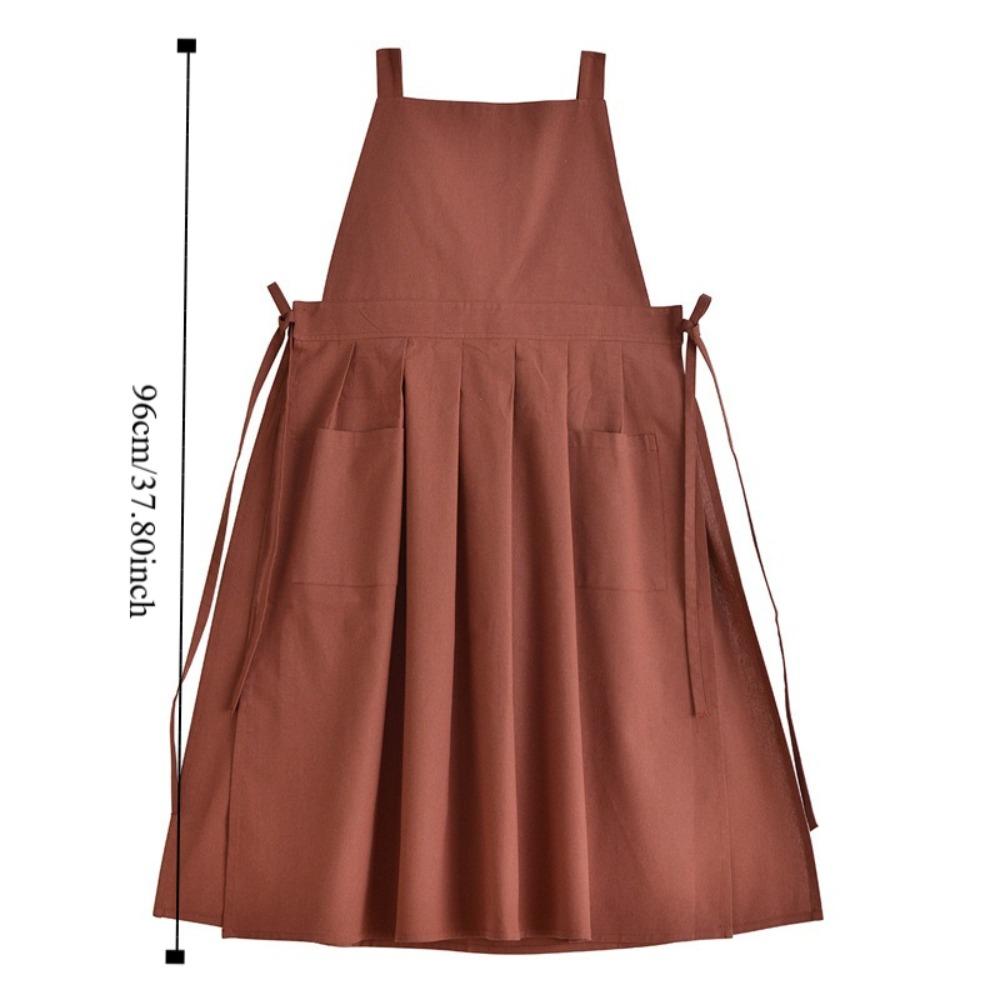 Durable Adjustable Waterproof Apron Korean-style Solid Color Cooking Apron Long Cotton Linen Kitchen Apron Coffee House