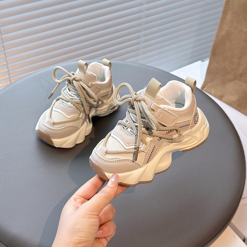 2026 Trendy Kids' Non-Slip White Running Shoes - Spring Leather Surface for Middle and Big Boys