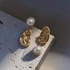 Silver Needle Asymmetrical Pearl & Diamond Water Drop Studs - European & American Style Fashion Earrings