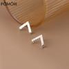 Real 925 Sterling Silver Simple V-shaped Stripe Stud Earrings for Women Men Unisex