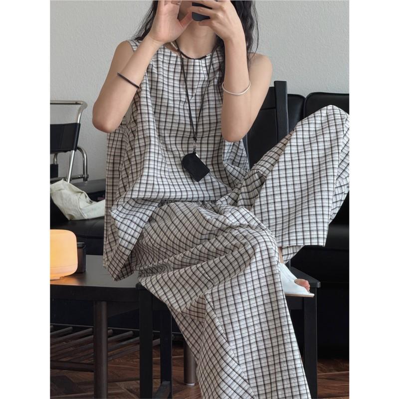 Johnature Korean Simple Pullover Plaid Tops Summer Casual Thin Comfortable Sleeveless Tops Women