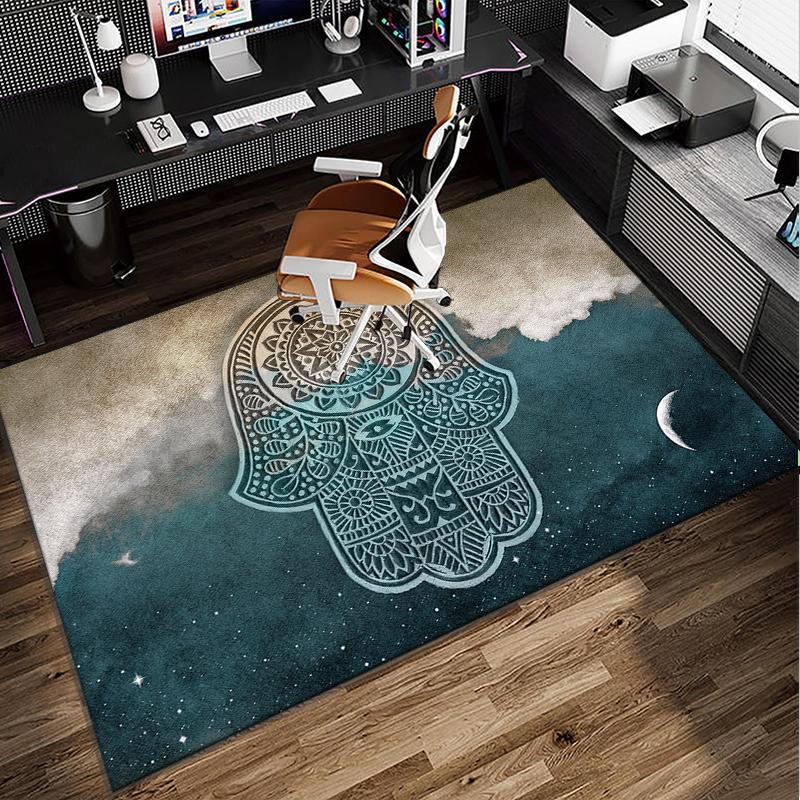 Golden Hamsa Symbol Office Rug Chair Mat, Entryway Carpet, Suitable for Front Door, Bedroom, Living Room, Desk, Holiday Gift