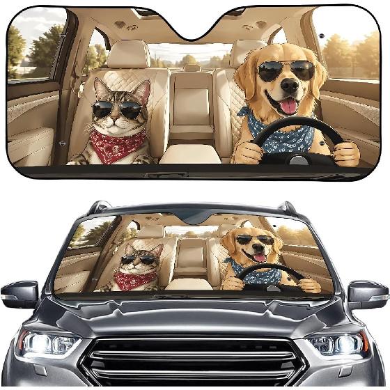 Talayituse Funny Family Dogs Print Windshield Sunshade for Car SUV Truck Foldable Uv Ray Reflector Front Window Sun Shade Visor Shield Cover