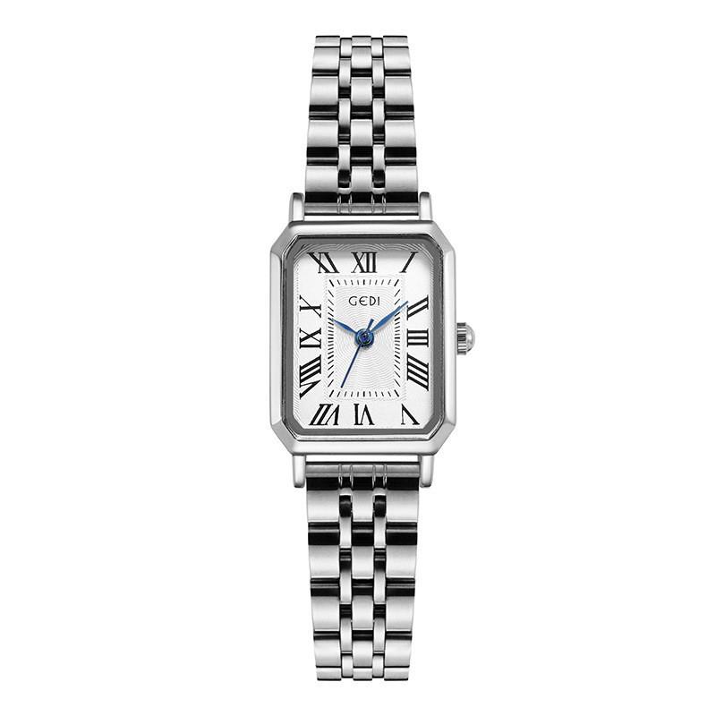French Minimalist Rectangular Womens Quartz Watch With Steel Band For Fashion White