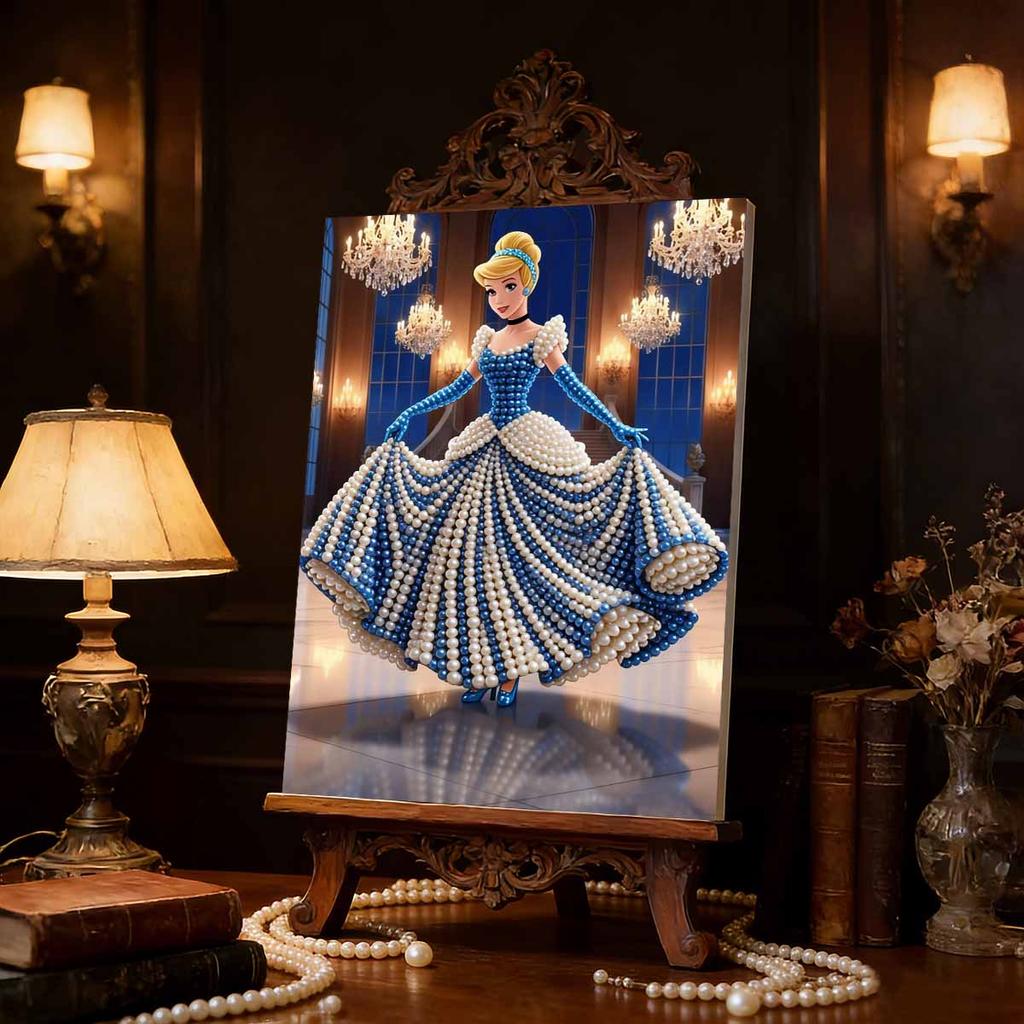 Disney Pearl Painting Cinderella Crystal Castle Dance Dress Creative Art Exquisite Landscape Sparkling PaintingCraftHomeWallDecorationDIYHandmadeGift