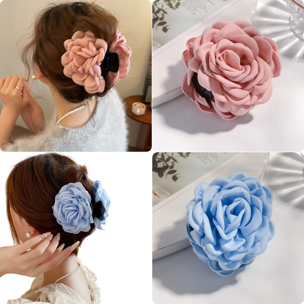 2/3 PCS New Solid Color Fabric Rose Flower Hair Claw for Women Girls Barrette Elegant Shark Clips Set Headwear Accessories Gifts