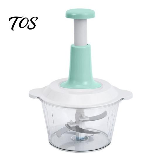Household Kitchen Gadget Manual Food Chopper, Hand Press Garlic Mincer with 3D Stainless Steel Easy Prep Tool Blades, 1.5/2L Nuts Eggs Herb