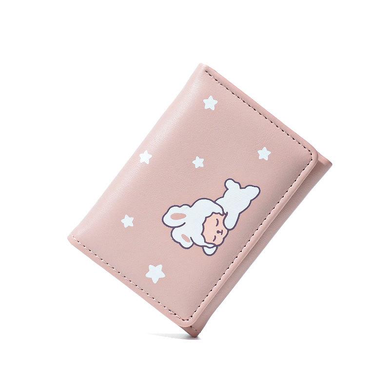 Cute Buckle Folding Wallet for Women Cartoon PU Leather Bank Card Holder Short Purse Birthday Gift for Girls Billfold