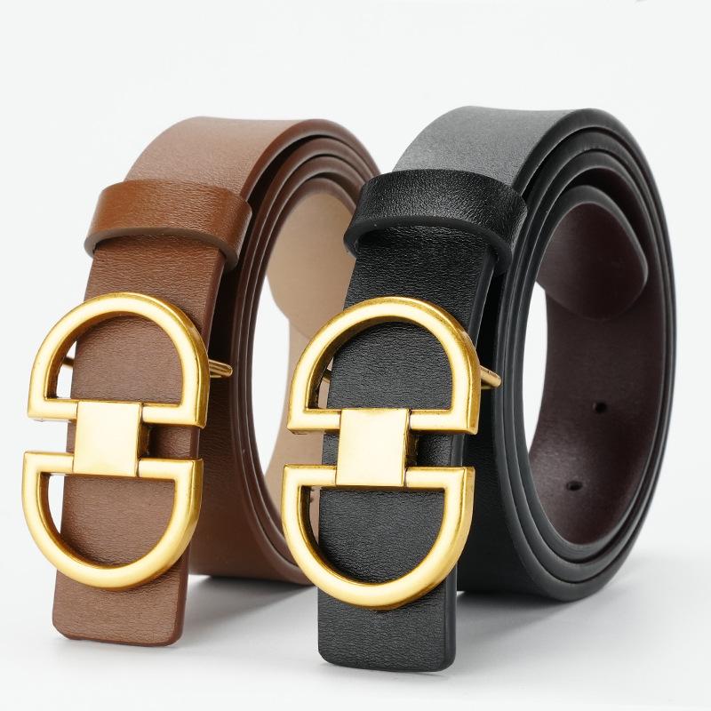 Women's Belt Genuine Leather Women's Smooth Buckle Thin Belt Fashionable Jeans Casual Pants Dress Decorative Skirt Women