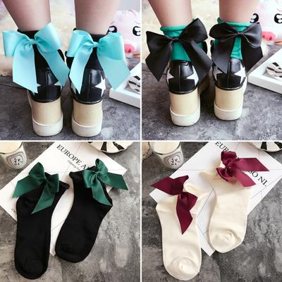 Women Fashion Cotton  Color Breathable Hemming Bowknot Short Ankle Socks