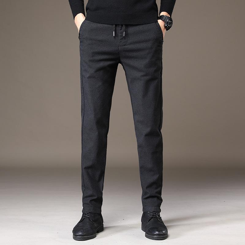 Jesienne i zimowe wełniane spodnie dresowe z elastycznym pasem dla mężczyzn, proste, luźne, wszechstronne, długie spodnie z przetarciami