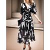 Summer Casual Boho Floral Print Midi Dress Women V Neck Short Sleeve Holiday Long Dress Fashion