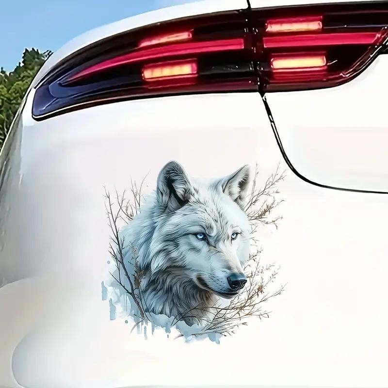 Majestic White Wolf with Blue Eyes Car Stickers Decal Vinyl Detachable Waterproof Outdoor Car Bumper Window Notebook Computer Decoration JM49