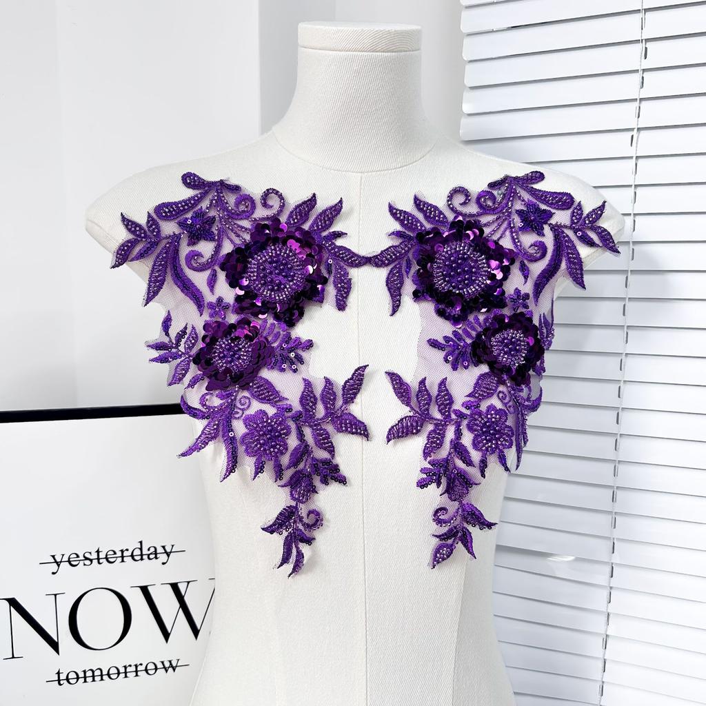 Mesh Solid Color Sequin Bead Embroidery Cloth Sticker Heavy Industry Embroidery Clothing Lace Accessories Diy Jewelry