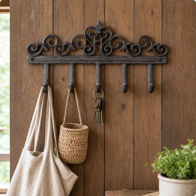 metalMounted Hook Rack Versatile Floral Scrollwork Hanging spaceSaving