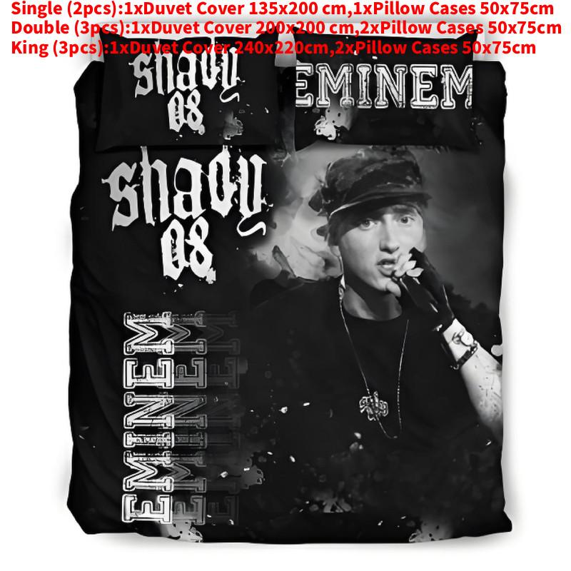 

3d Digital Eminem Print Pattern Duvet Cover Pillowcase Set Bedroom Gift Bedding Black,Single(135x200cm)