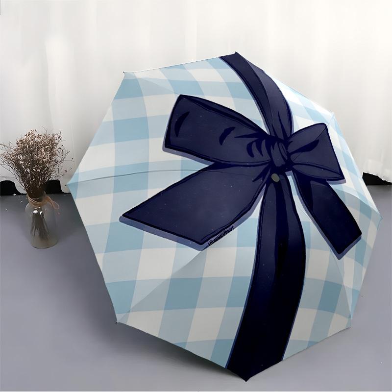 1pc Blue Bow Knot Automatic Opening/Closing Umbrella with Operation & Windproof Canopy - Folding Design, Holiday Gift yy260225159