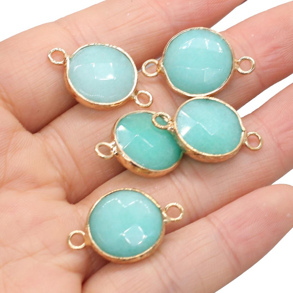 5 Stück Naturstein-Verbinder-Anhänger, runde Quarz-Verbinder für DIY-Armbänder, Halsketten, Ohrringe, Schmuckherstellung, Zubehör, 15 x 24 mm