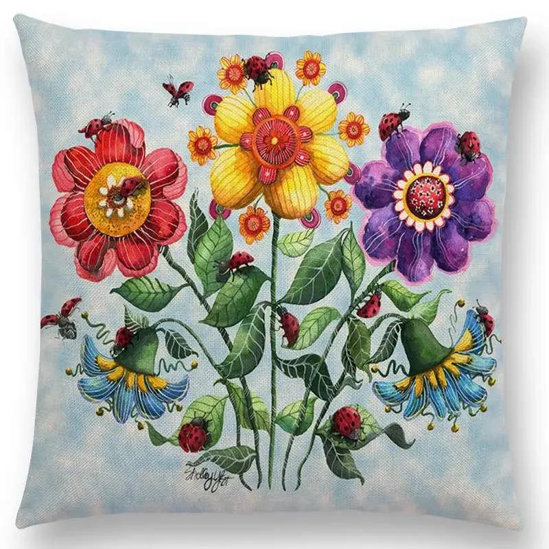 Watercolor Butterfly Flowers Sofa Throw Pillow Case Colourful Dream Fantasy Inflorescence Flamingo Cushion Cover