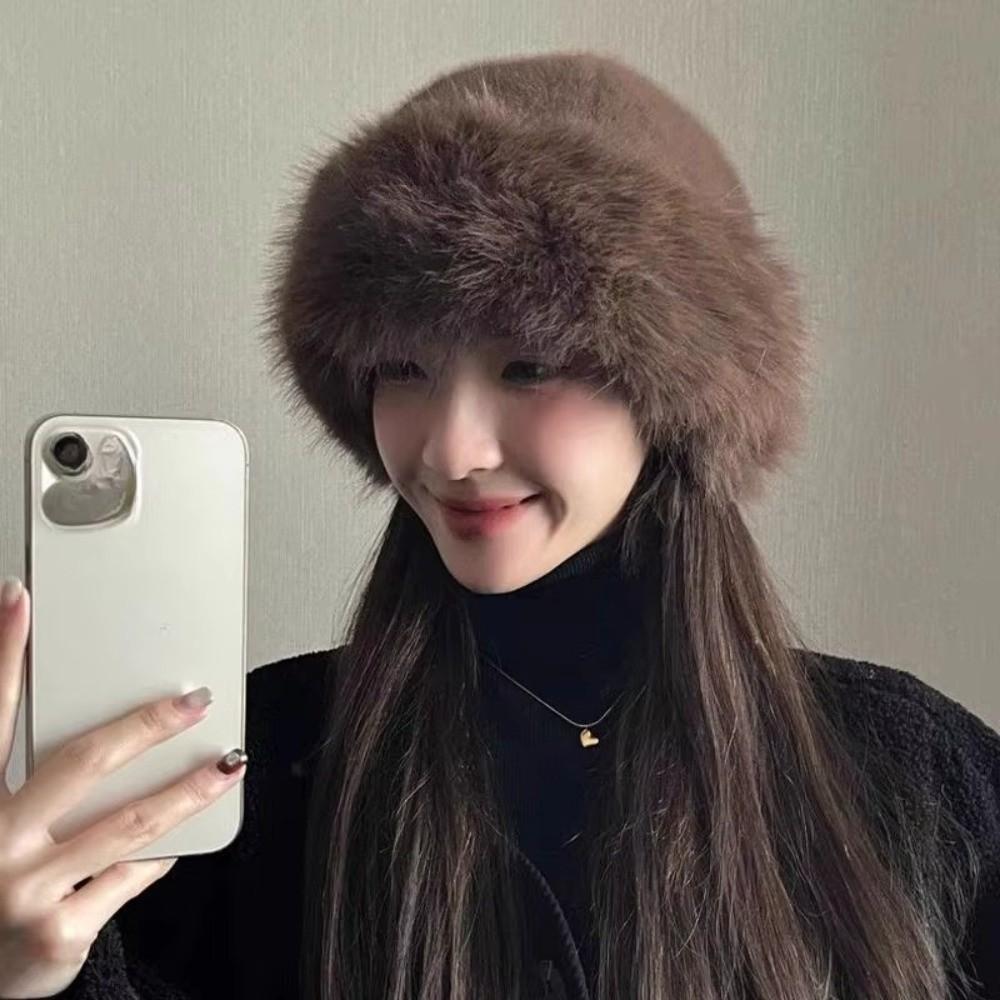 Fashion Headwear Fluffy Fur Winter Hat Solid Color Fisherman Hat Cold Windproof Thicken Berets Chrismas Gifts