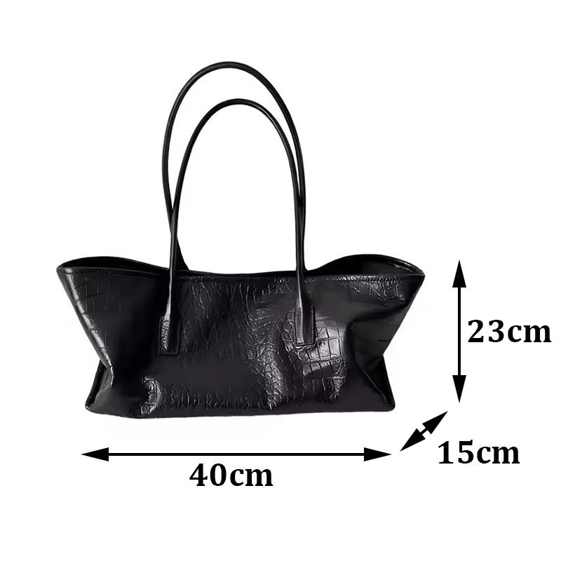 Yogodlns New Korean Trendy Y2K Black Shoulder Bag Crocodile Grain Pattern PU Leather Tote Bag Large Capacity Commute Travel Daily Handbag