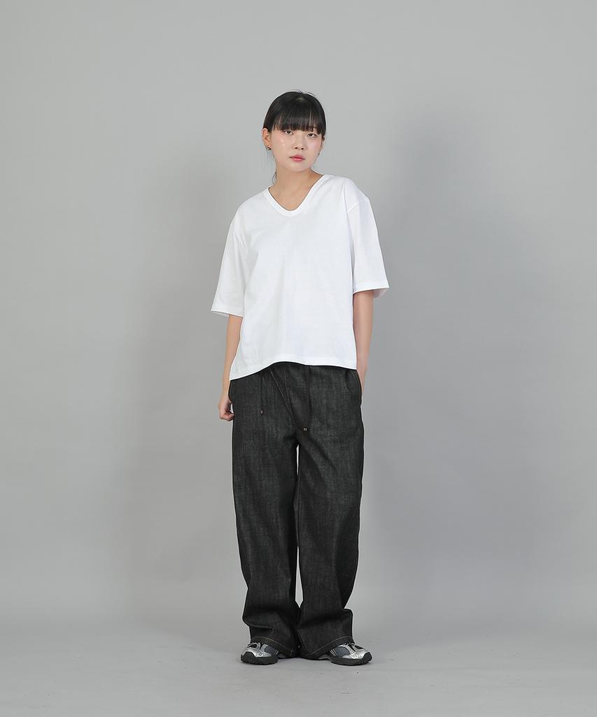 SAINTCREW Pocketless Work Elastic Waist Wide Pants Eww-385 Denim Black