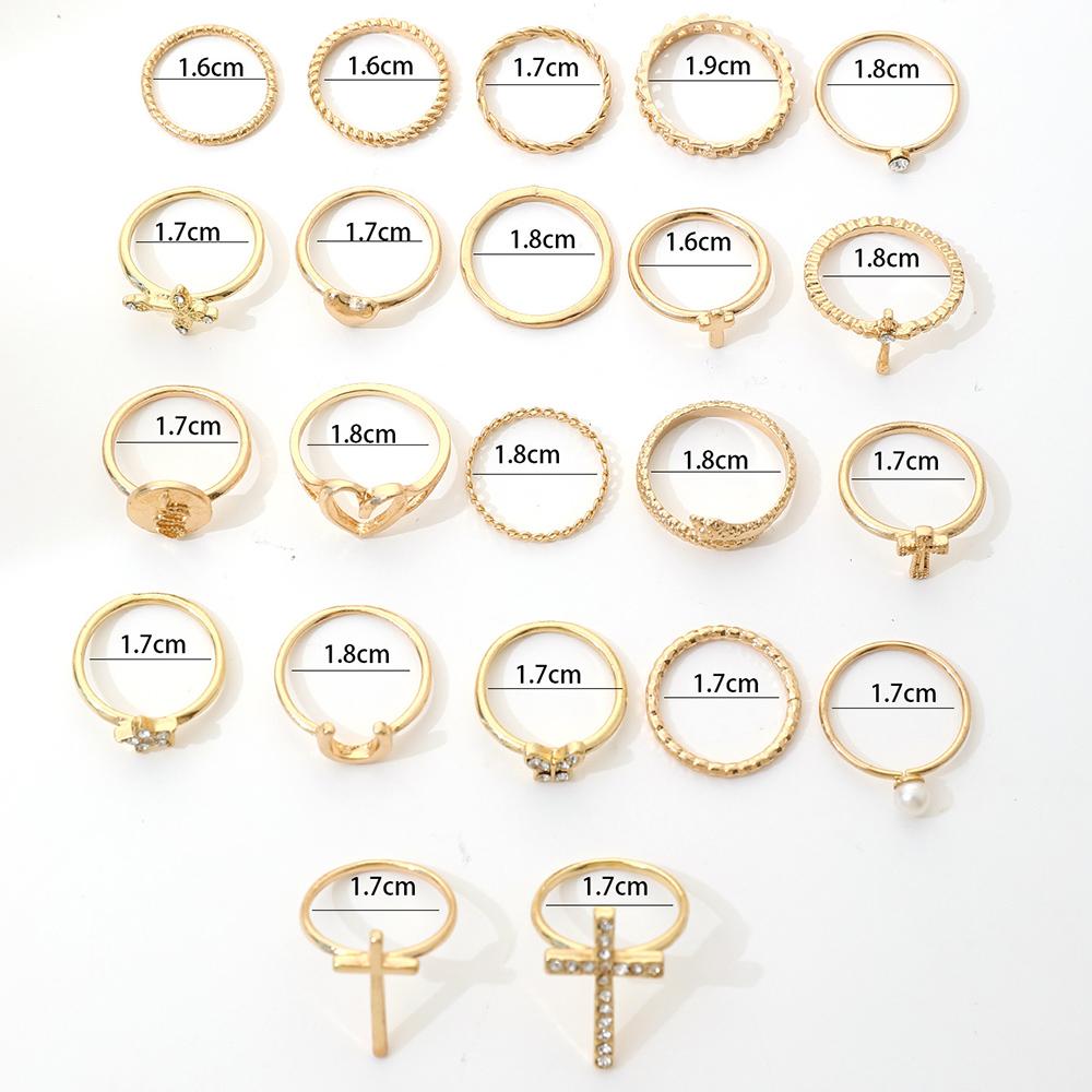22Pcs Bohemia Cross Knuckle Rings Set For Women Gold Silver Color Heart Butterfly Snake Shape Charm Ring Fashion Daily Jewelry