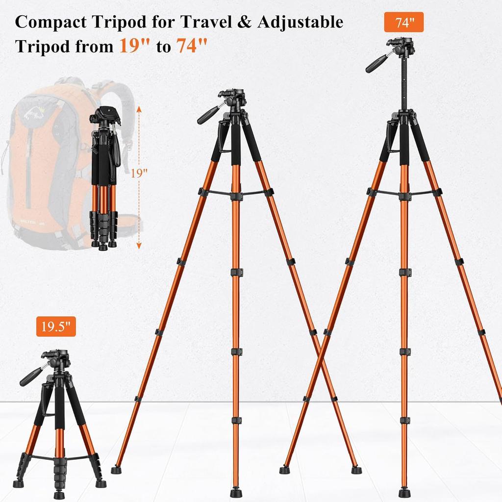 190cm Camera Tripod Smartphone Tripod Head Rotatable Remote Control Storage Bag Pan Handle Quick Shoe Compatible 3-Way 360° SLR/Video