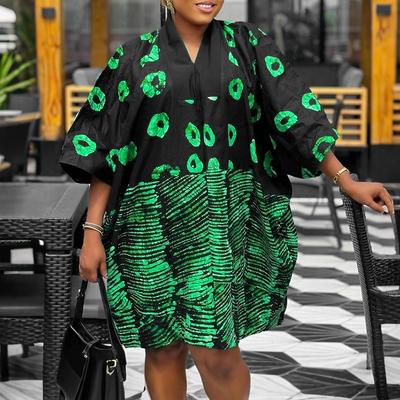 Oversized Women Round Neck Batwing Sleeve Floral Print Loose Casual Party Swing Dresses